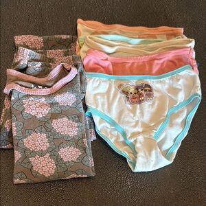 Kickee Pants Brown and Pink Floral Pajama Set and Underwears size 3-4T